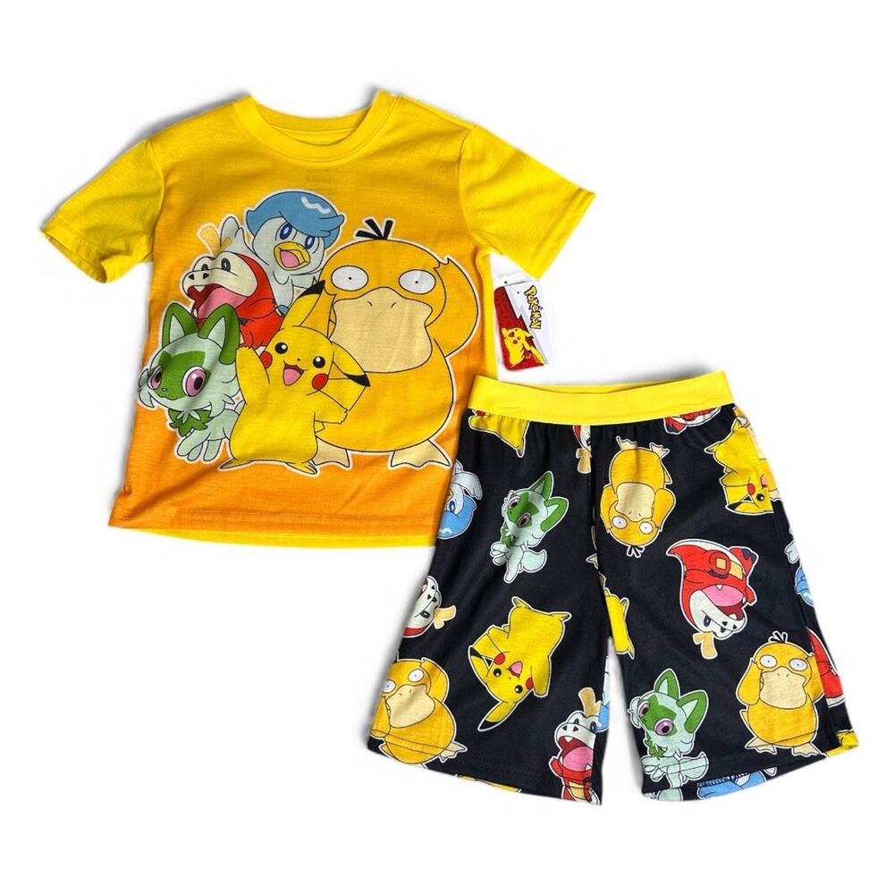 Pokémon Boys Graphic Print Tee and Shorts Sleep Set 2 Piece XS 4-5 Yellow New